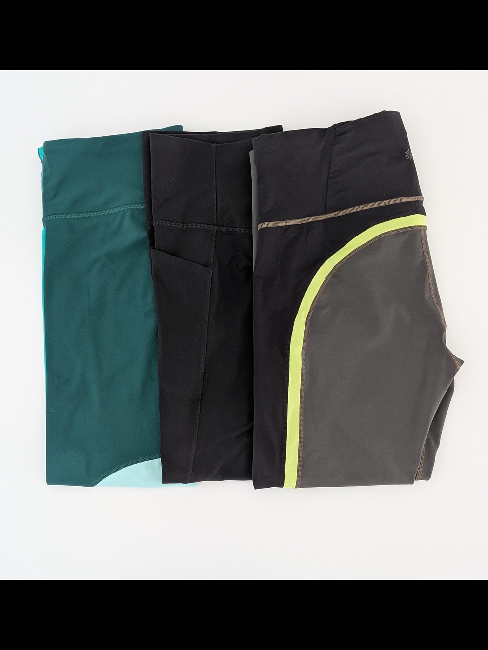 Athleta Women's L Leggings Set Teal, Black, Charcoal with Lime Trim High Waist